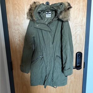 Abercrombie & Fitch Olive Utility Jacket with Faux Fur Hood